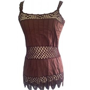 Rue21 Brown Crochet-Trim Sleeveless Top Cotton